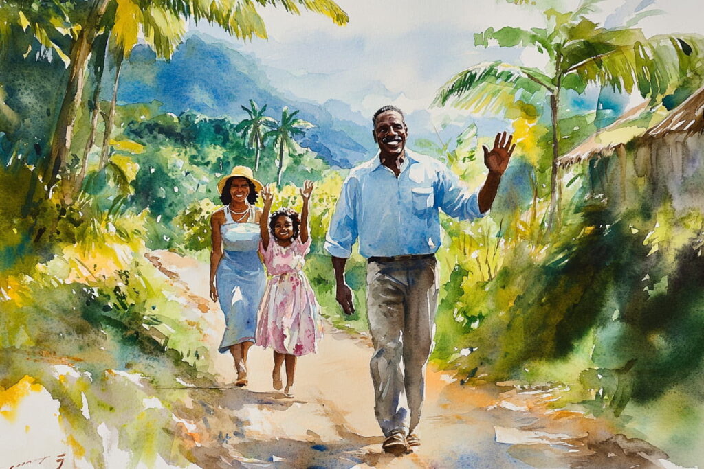 Family Saying Good Morning in Jamaica