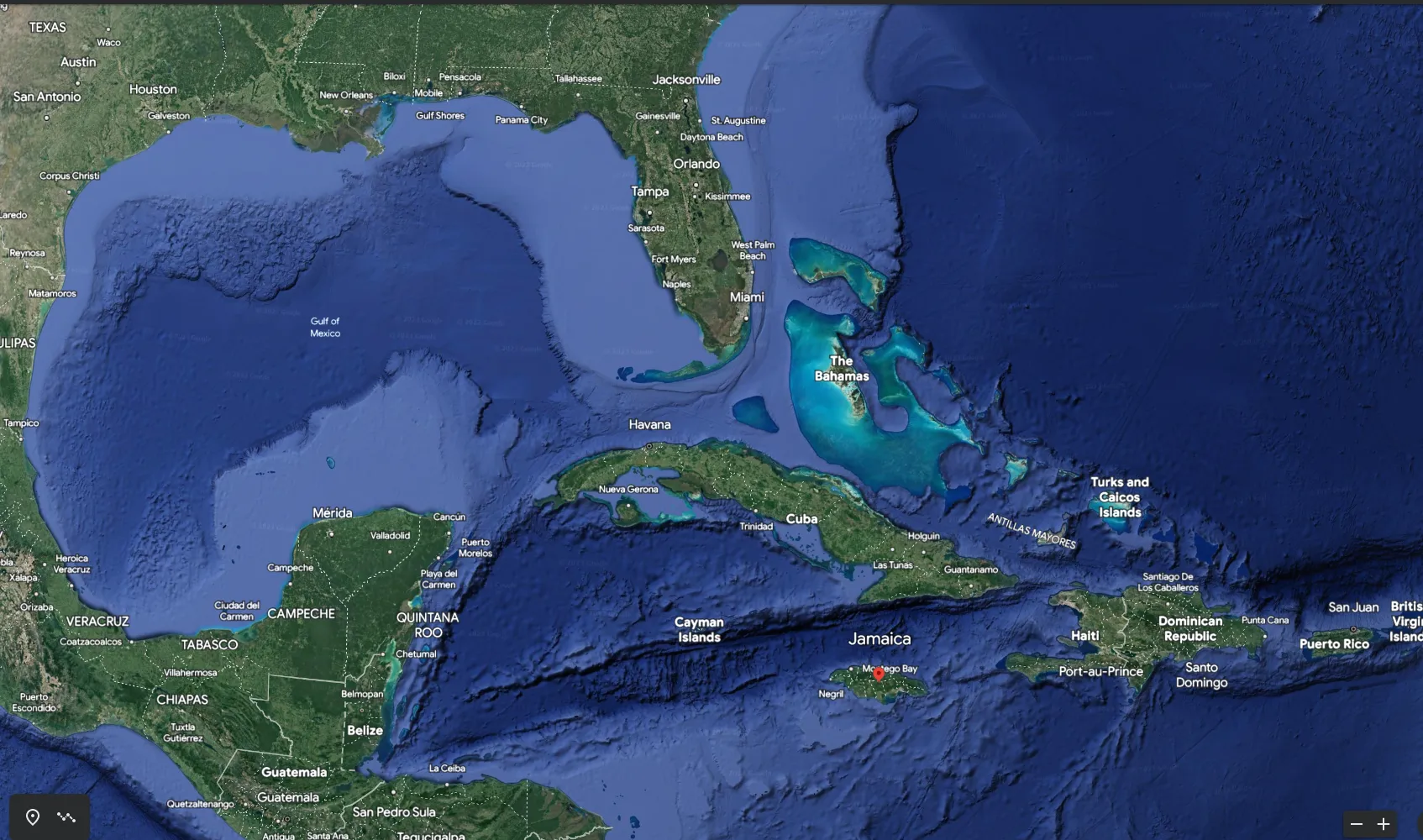 Zoomed in location of where Jamaica is on the map