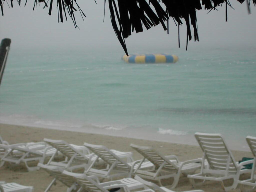 Rainy day at Negril's 7 Mile Beach, during Jamaica's wet season