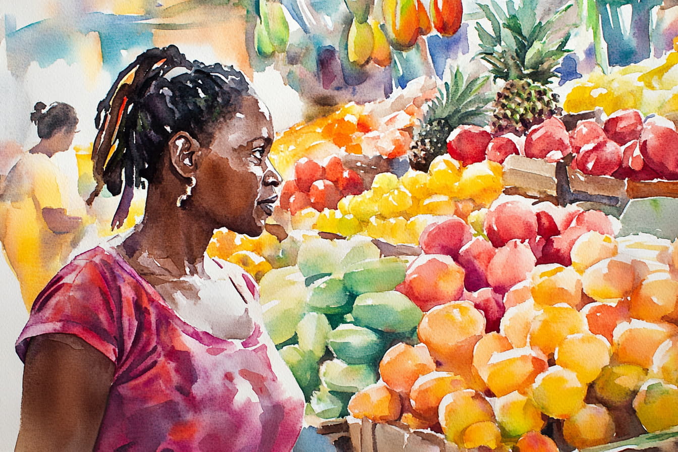 watercolour-painting-woman-shopping-market