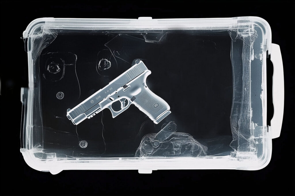 Hand luggage scan showing illegal weapon